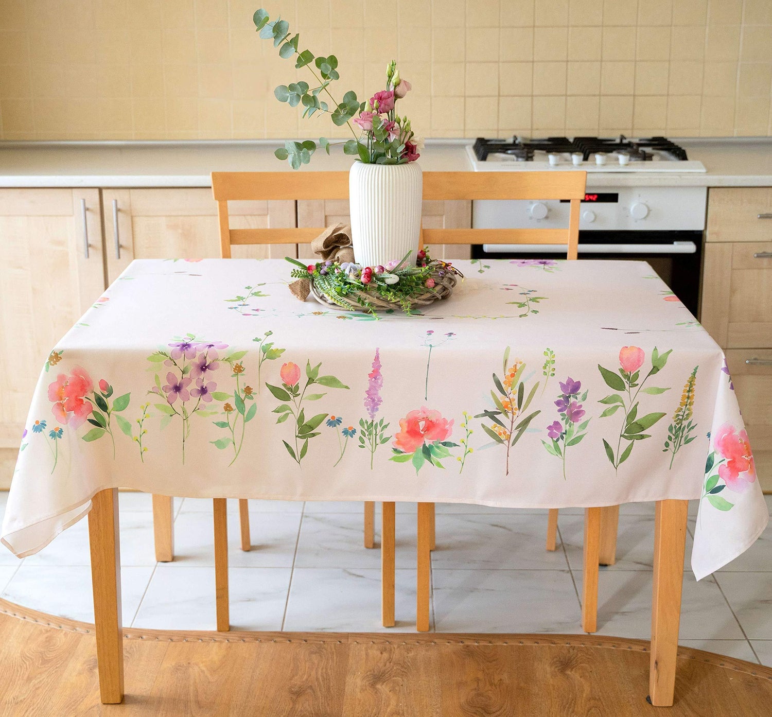 Finest Floral Coloring Rectangle Easter Tablecloth Non Iron Stain