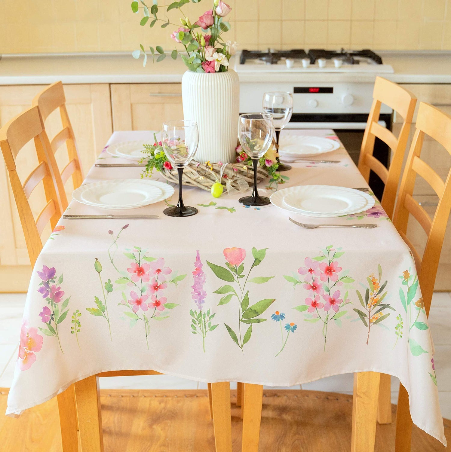 Finest Floral Coloring Rectangle Easter Tablecloth Non Iron Stain