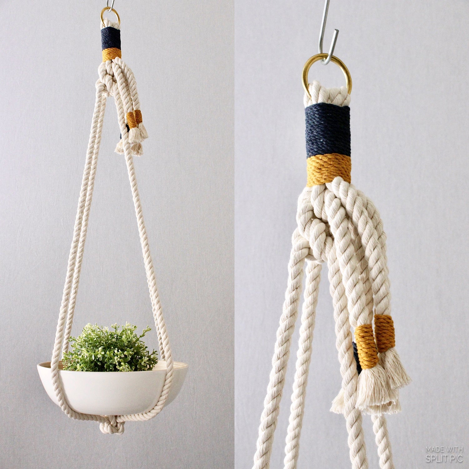 Macrame Plant Hanger, Hanging Planter, Color Block, Fruit Bowl Holder