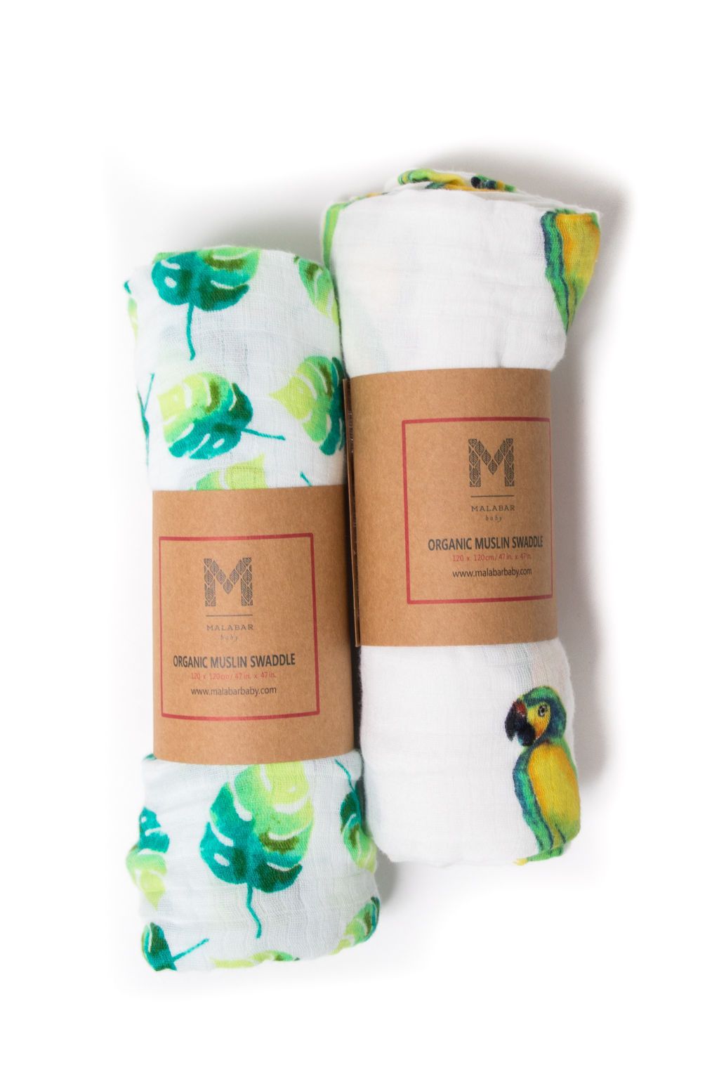 ORGANIC SWADDLE SET - TROPICAL PARADISE (Parrot + Leaf)